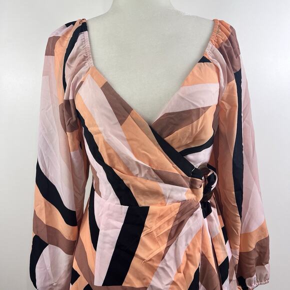 Anthropologie Hutch New Geo Wrap Mini Dress XS Petite Long Puff Sleeves V Neck - Picture 3 of 14